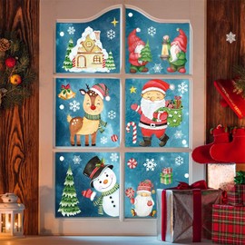 Aonveki Christmas Window Stickers Reusable, 10 Sheets Xmas Window Stickers Double Sided, Christmas Window Clings Decorations for Home Window Glass Display