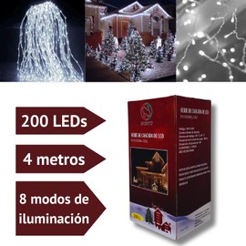 Luces de navidad, DOSYU Serie de Cascadas Serie de Luces Led, Luces Cascada con 8 Modos de Iluminación, Cascada de Luz Led Navideña (4M 200LED, Blanco frío)