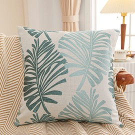 YunJeude Cushion Cover, 23.6 x 23.6 Inches (60 x 60 cm), Scandinavian, 2-Piece Set, Cotton and Linen, Stylish, Cute, Leaf Pattern, Jacquard Weave, Zipper Closure, Simple, Modern, Interior (60x60