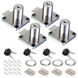 Fippy 4 Sets 32 mm Furniture Lock Cabinet Lock with Universal Key Drawers Lock Screw-On Lock Post Box Cylinder Lock for Furniture Cabinets Desk