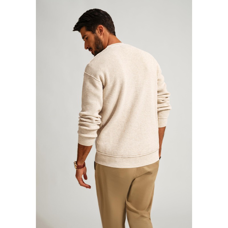 PJ PAUL JONES Men Sweater Crewneck Waffle Sweaters Casual Knit