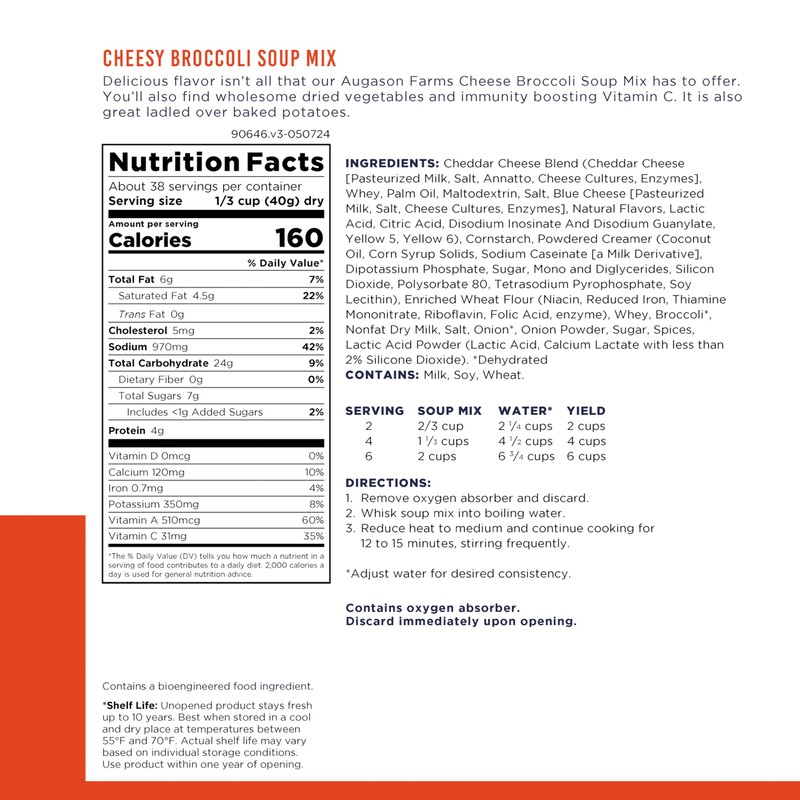 Augason Farms Cheesy Broccoli Soup Mix Can, Emergency Food Supply,