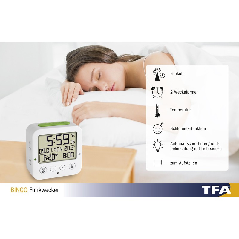 TFA Dostmann 60.2528.01 Bingo Radio-Controlled Alarm Clock
