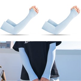 Arm Cover, UV Protection, 2 Pairs, 4 Pieces, 99% or more, UPF 50+, Sun Protection, UV Protection Gloves, Sleeve for Cooling to Contact, 14°F (-5°C), Smooth and Refreshing Arm Cover, Long, Black, Light blue 2 pairs