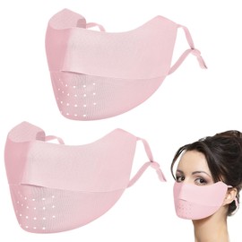 HJZHII 2PCS UV Face Mask, UPF50+ Face Mask Sun Protection Ice Silk Sun Masks Washable Faces Cover Adjustable Loop for Outdoor(Pink)