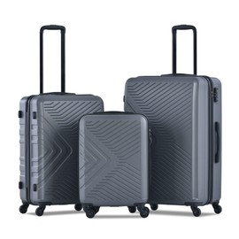 SVRCK Lightweight 3 Piece Luggage Set with Spinner Wheels and TSA Lock, Scratch-Resistant Material, Gray