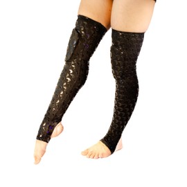 Sticky Moon Grippy Thigh Highs with Knee Pads for Pole Dancing, Silicone-Printed Socks with Removable Knee Pads (Black, XXL)