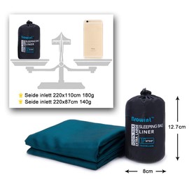 BROWINT Silk Sleeping Bag, 100% Natural Silk, Extra Wide 220 x 110 cm, 220 x 87 cm, 185 x 87 cm, Sleeping Bag Lining, Inlay, Travel Sleeping Bag, Thin, Lightweight, Compact, Reinforced Corners