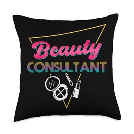 Beauty Consultant Jobs Design Skincare Specialist 80s Retro Beauty Consultant Outfit Make Up Lover Throw Pillow, 18x18, Multicolor