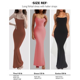 Buauty Womens Summer Dress Bodycon Maxi Dress Sleeveless Casual Long Dresses 2024 Spaghetti Strap Slip Elegant Evening Party Brown