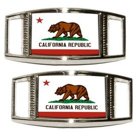 California CA State Flag Shoe Sneaker Shoelace Charm Rectangular Decoration - Set of 2