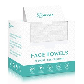 Disposable Face Towels, Facial Cleansing Cloths, Extra Soft Makeup Removing Cleansing 10"×12" Face Towelettes, Skin Care and Makeup Removal, 100% Pure Plant Fiber, 50 Count