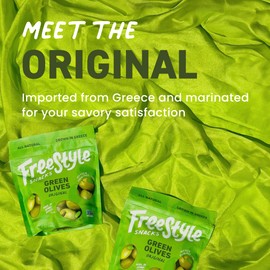 Freestyle Snacks Olive Snack Packs - As Seen on Shark Tank - Fresh Pitted Green Olives, Jumbo-Sized, Grown in Greece, All Natural, Non-GMO, Sugar-Free, Low Calorie Snack - Original, 4oz (3 Pack)
