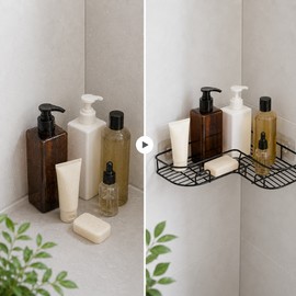 Corner Bathroom Shelf for Shower Storage - No-Drill Adhesive Iron Rack for Toiletries and Small Bathroom Corner
