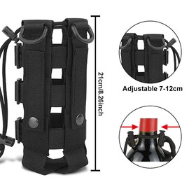 BUENTYA Tactical Bottle Holder Military Nylon Water Bottle Holder Backpack Bottle Holder Belt Water Bottle Holder Clip Water Bottle Bag with Drawstring Bottle Bag Bottle Holder for Hiking, black