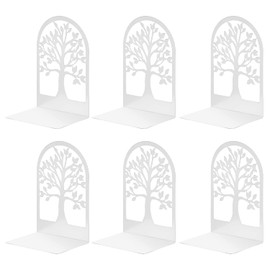MSDADA Bookends, Metal CD Book Stand for Children, Lucky Tree Design, Non-Slip Bookcase for Office & School, Home Decorative Mother's Day, Children's Day Gift (White, 3)