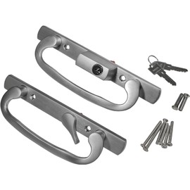 8.5" Legacy Sliding Patio Glass Door Offset Latch Brushed Chrome Handle Set with Keys - Sash Controls 2265 Keyed Lock - Fits 3-15/16" Screw Hole Spacing and 1-1/4" to 2-1/4" Door Thickness