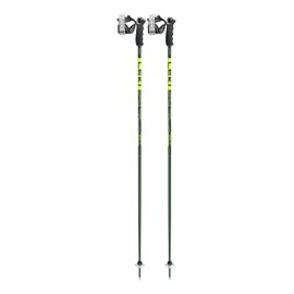 LEKI Detect S Lightweight Aluminum Ski Poles for Alpine Skiing - Olivgreen-Darkolive-Neonyellow - 135 cm