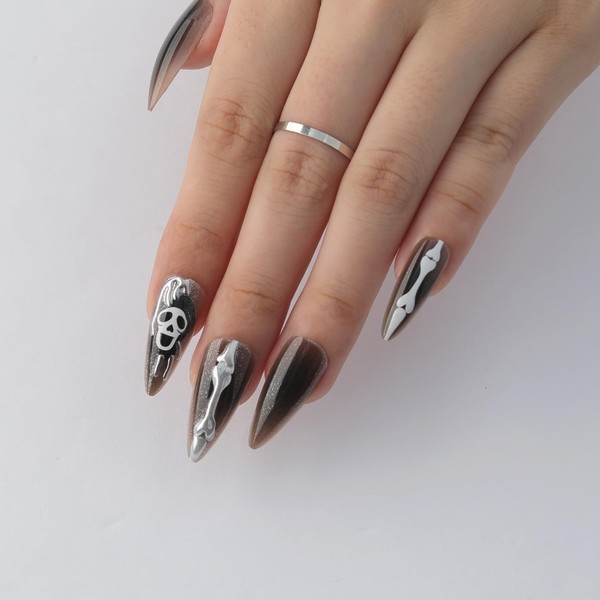 3D Halloween Press on Nails Medium Almond with Horror Design,
