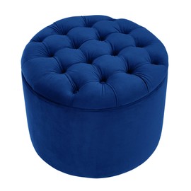 TOV Furniture Queen Velvet Storage Ottoman, Navy Blue