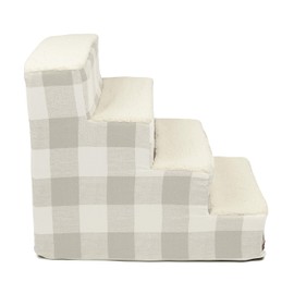 Majestic Pet Portable Pet Stairs | Soft Sherpa Steps Foam Feeling | Steps for Dogs & Cats | Dog & Cat Ramp | Indoor Only | Max Weight: up to 250 Lbs, 4 Step, Anderson Check Light Gray