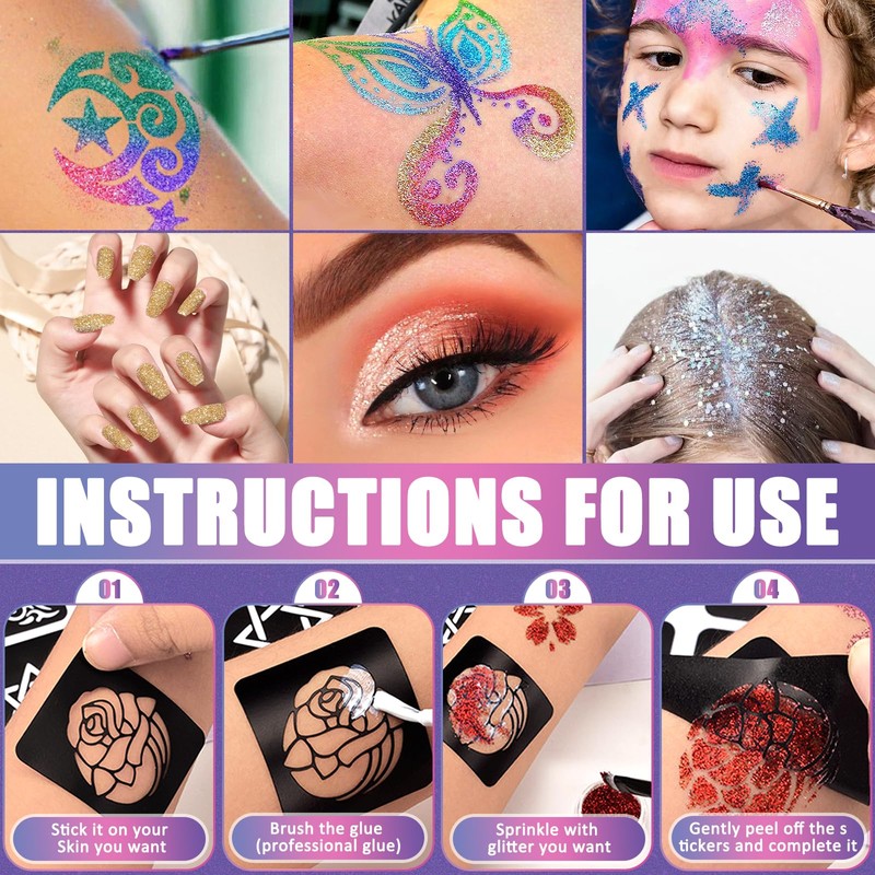 FAMKEEP Glitter Tattoo Set Children, Temporary Glitter Tattoo, 42 Colours