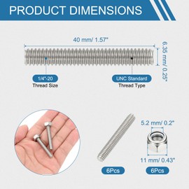 PATIKIL 6 Pcs Fully Threaded Rod, 1/4-20 304 Stainless Steel Right Hand Long Thread Bar Studs with Nuts for Pipes Clamps Hangers U-Bolts