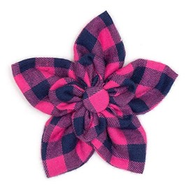 The Worthy Dog Pink/Navy Buffalo Check Flower for Dog Cats Pets Wedding Birthday Party Attachable Collar Decor Sliding Accessories - Large
