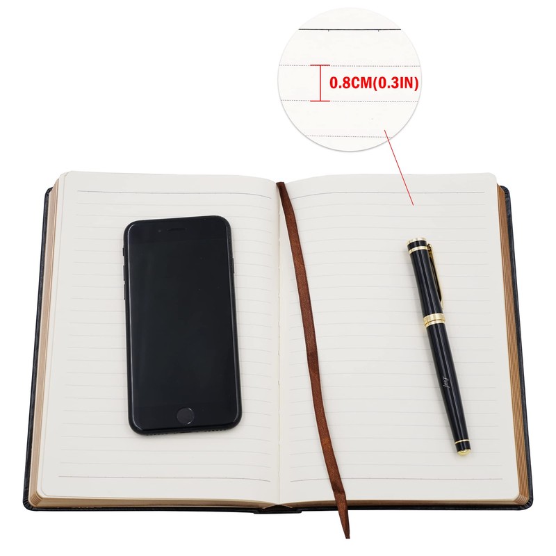 BenOpinion Lined Journal Notebook, Black Faux Leather Cover, 100Gsm Premium