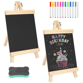 Chalkboard Stand, Pack of 2, Slate Board for Labelling, 29 x 16 cm, Small Board with 12 Chalk Colours and Blackboard Wiper Chalkboards for Price Tags, Buffet Table, Birthday, Wedding, Party, Event