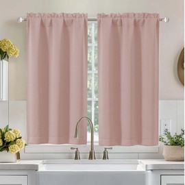 Aiyufeng Blush Short Blackout Curtains for Bedroom 45 Inches Long 2 Panels Set, Solid Thermal Insulated, Energy Saving Window Treatment Curtains Blackout Drapes, W40 x L45 Inch, Blush