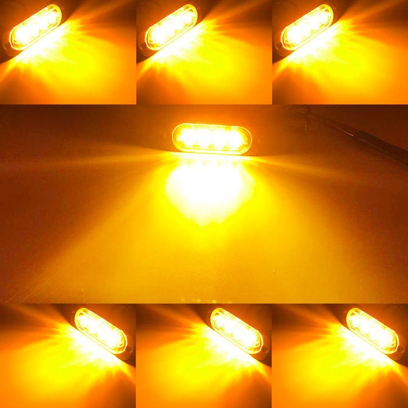4pcs Ultra Thin 4LED Emergency Warning Lights Amber Hazard Flashing