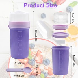 Zyluniy Auslaufsicherer Müslibecher To Go 250ml+650ml Joghurtbecher to Go Kinder mit Löffel und Gewürzbehälter Müsli To Go Cup BPA-freier für Joghurt Frühstück Büro und Reise Lila