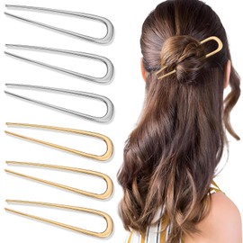 French Hair Pin, 4 Pcs U Shaped Metal Hair Pins for Thick Hair, French Twist Hair Pin for All Hair Types, Hair Fork Hair Clips for hair Accessories for Women Girls Hair Types Styling (GOLD-6)
