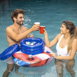 Stars and Stripes Pool Rafts (Inflatable Stars & Stripes Floating Drink Cooler for Pools, Indoors or Outdoors. Easy to use, inflates in Minutes Perfect for Any Occasion.)