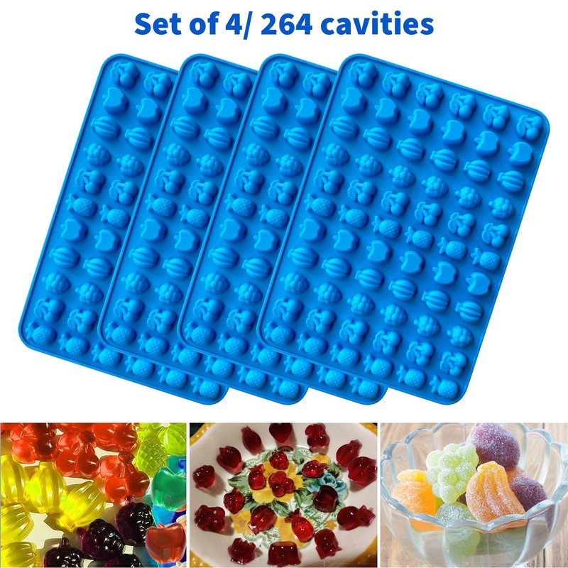 Sidosir 4Pcs Gummy Fruit Candy Molds, Non-stick Silicone Candy Gummy