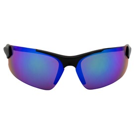 Optic Edge Ricochet Wraparound Sports & Motorcycle Sunglasses for Men or Women Black Semi-Rimless Frame w/Dielectric Green Mirror Lens