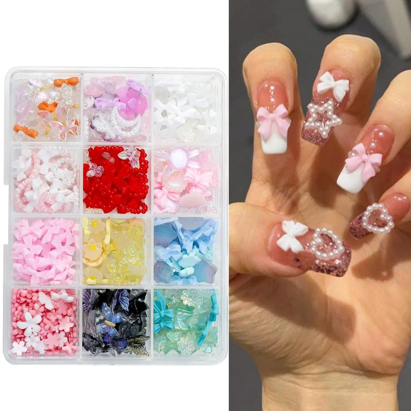 3D Nail Charms Set Half Round Pearl Flatback Gems -Butterfly