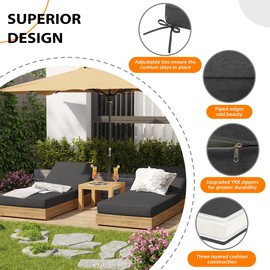 Sundale Outdoor Olefin Chaise Lounge Cushion, Water-Resistant Patio Lounge Chair Cushion, Thick Lounger Pad with 8 Straps Dark Gray, 80 x 26 x 6 Inches