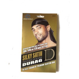 DREAM WORLD NEWLY RELEASED IMPROVED DURAG (SILKY SATIN DELUXE LUXURY DURAG) (BLACK)