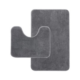 Rururug Bath Mat Sets 2 Piece Washable Microfiber Bathroom Mats New Point Plastic Non-slip Bottom Bath Rug and Toilet Mat Set (Grey, 50x80cm+50x40cm)