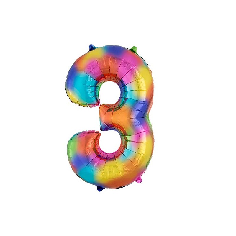Amscan 34" Number 3 Rainbow Splash Foil Balloon - 1