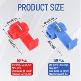 Pack of 100 Junction Connectors, Power Thief Car Red and Blue, Power Thieves Quick Connector, Cable Junction Quick Connector for Cables, Wires and Cables