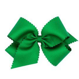 Wee Ones Girls' Classic Grosgrain Hair Bow with Scalloped Edges and Plain Wrap Center on a WeeStay Hair Clip, Medium, Green