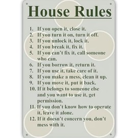 House Rules Metal Sign Family Sign If You Open it Close it Home Wall Decor Funny Metal Sign 8x12inches(Q41)
