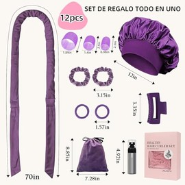 Juego de 12 Piezas Rizadores Sin Calor para Dormir, 4 Tamaños Autoadherentes, Crea Rizos Naturales y Definidos sin Daño al Cabello, Incluye Cinta Sujetadora y Bolsa de Regalo, Ideal para Cabello Corto, Mediano y Largo (Morado)