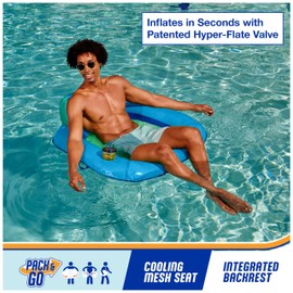 SwimWays Spring Float Premium SunSeat Pool Chairs, Inflatable Pool Floats Adult with Fast Inflation for Ages 15 & Up, Sky Blue