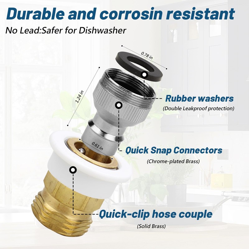 Dishwasher Snap Coupling Adapters, Faucet Adapter for Portable Washer Compatible