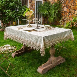 ARTABLE Lace Table Cloths Rectangle Fall Antique Flower Decor Macrame Tablecloth for Outdoor Farmhouse Rustic Kitchen Party Birthday Picnic (Light Brown, 60 x 104 Inch)