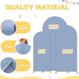 OMKSIH Spandex Arch Cover Set of 3 Dusty Blue Arch Cover Wedding Arch Stand Cover 6ft 6.6ft 7.2ft Chiara Arch Frame Cover Happy Birthday Arch Fabric Cover Arch Covers Stretchy Backdrop for Party Decor